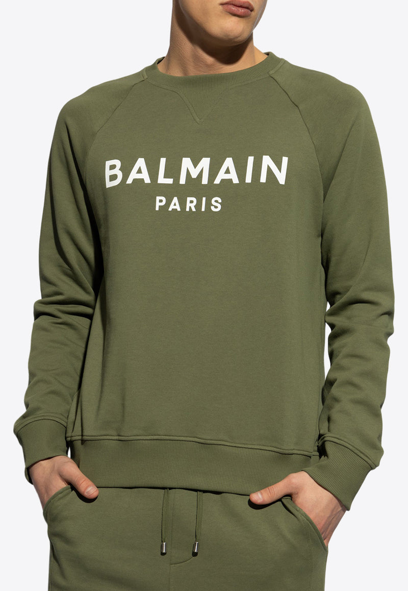 Balmain Logo Print Crewneck Sweatshirt Green CH0JQ005 BB65-UIO