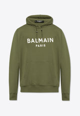 Balmain Logo Print Hooded Sweatshirt Green CH0JR002 BB65-UIO