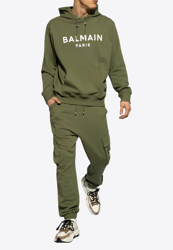 Balmain Logo Print Hooded Sweatshirt Green CH0JR002 BB65-UIO