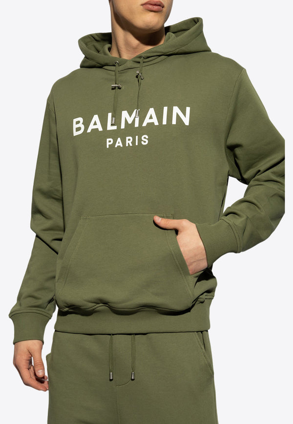 Balmain Logo Print Hooded Sweatshirt Green CH0JR002 BB65-UIO