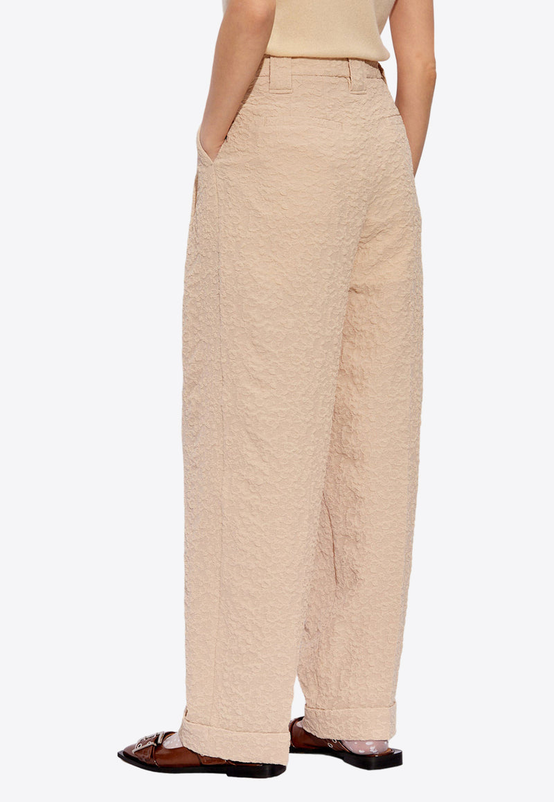 GANNI Jacquard Straight-Leg Pants Beige F9037 6754-873