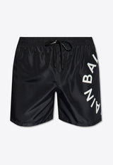 Balmain Logo Print Swim Shorts Black KĄPIELOWE BWB641230 0-010