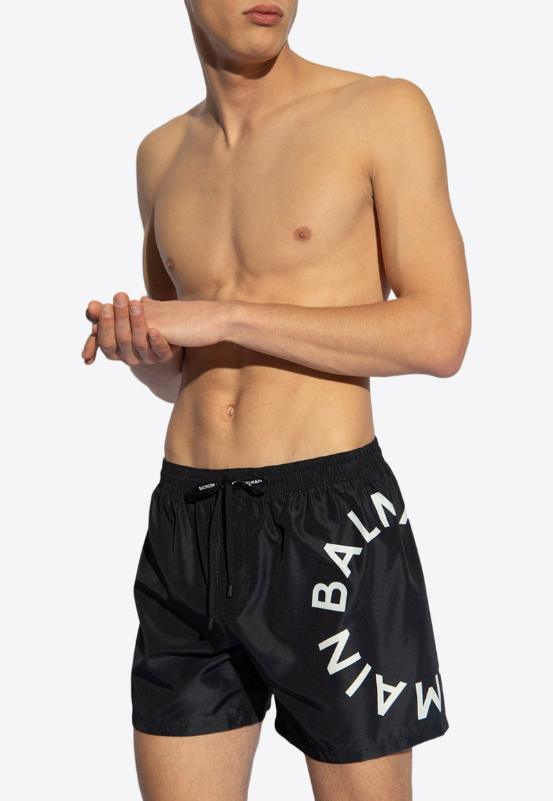 Balmain Logo Print Swim Shorts Black KĄPIELOWE BWB641230 0-010