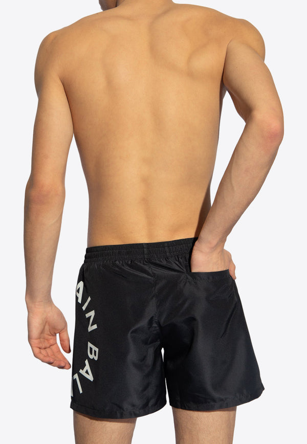 Balmain Logo Print Swim Shorts Black KĄPIELOWE BWB641230 0-010