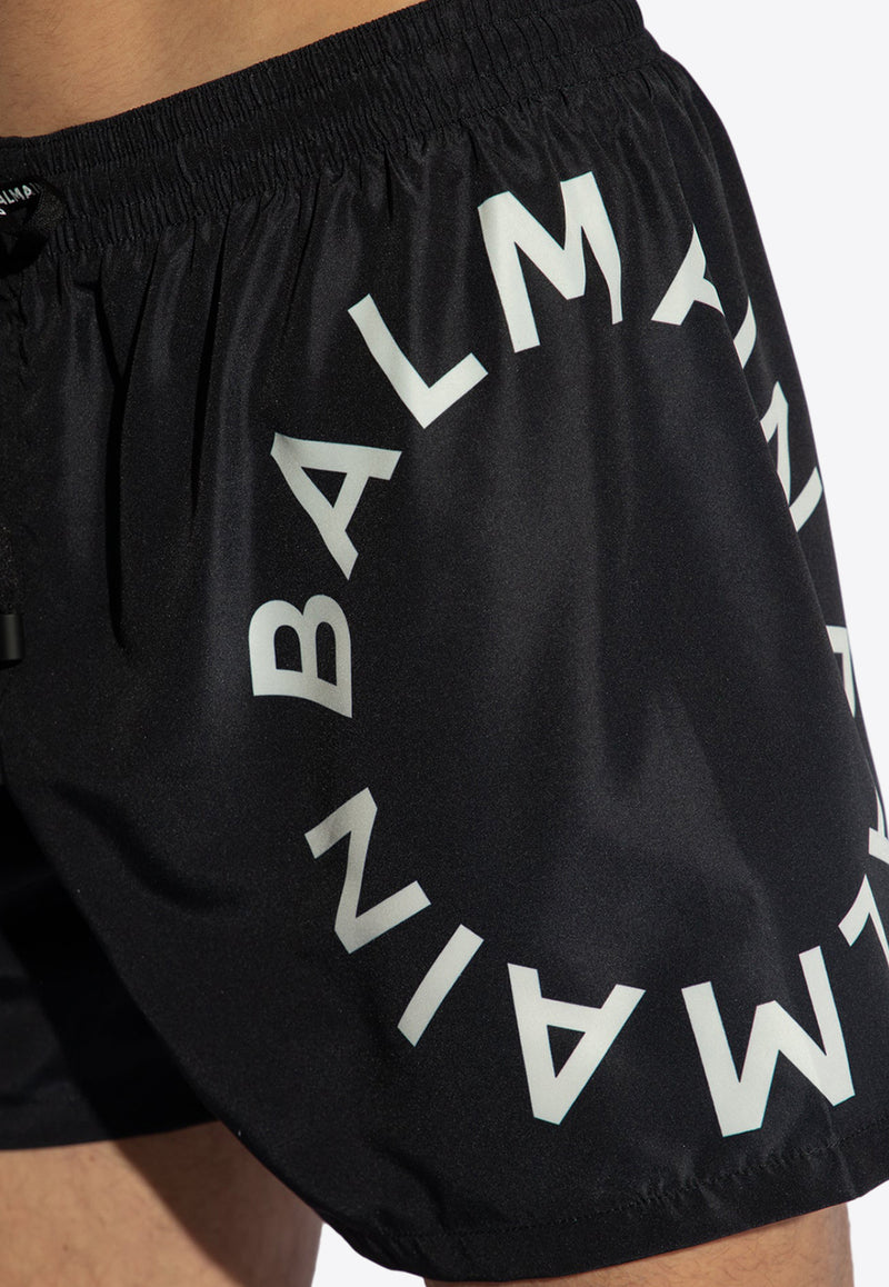 Balmain Logo Print Swim Shorts Black KĄPIELOWE BWB641230 0-010