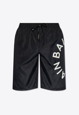 Balmain Logo Print Swim Shorts Black KĄPIELOWE BWB791230 0-010