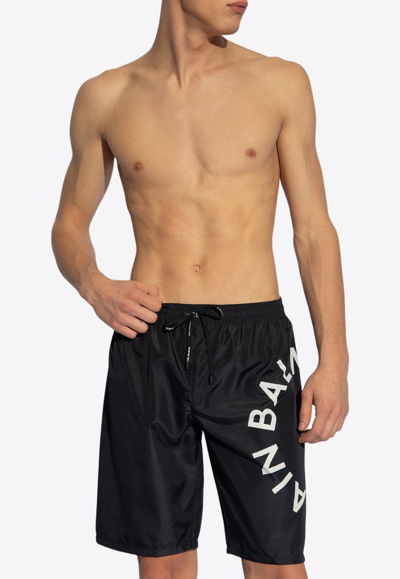 Balmain Logo Print Swim Shorts Black KĄPIELOWE BWB791230 0-010