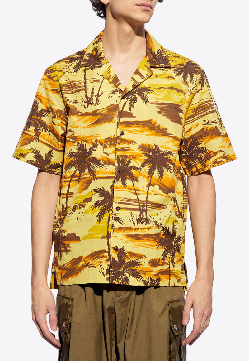 Moncler Tropical Palm Print Shirt Yellow J10912F00004 597JD-S13