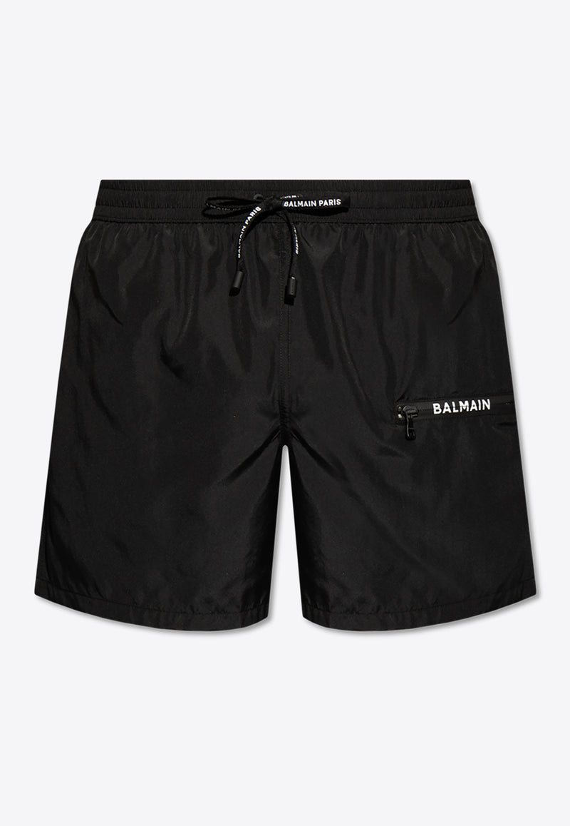 Balmain Logo Nylon Swim Shorts Black KĄPIELOWE BWB641260 0-001