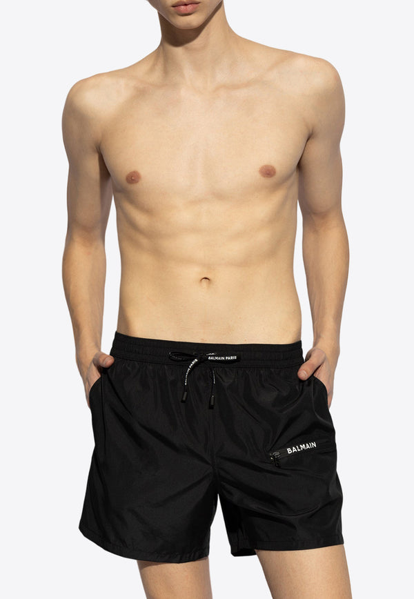 Balmain Logo Nylon Swim Shorts Black KĄPIELOWE BWB641260 0-001