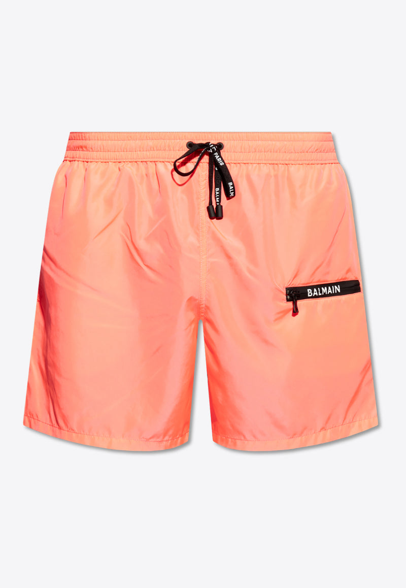 Balmain Logo Nylon Swim Shorts Peach KĄPIELOWE BWB641260 0-664