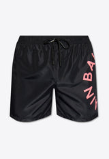 Balmain Logo Print Swim Shorts Black KĄPIELOWE BWB641230 0-003