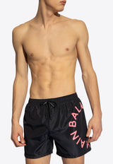 Balmain Logo Print Swim Shorts Black KĄPIELOWE BWB641230 0-003