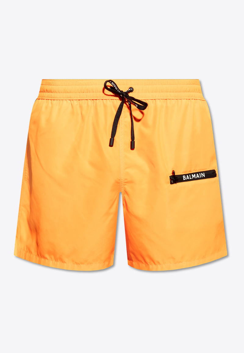 Balmain Logo Nylon Swim Shorts Orange KĄPIELOWE BWB641260 0-820