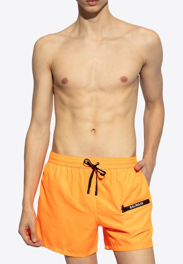 Balmain Logo Nylon Swim Shorts Orange KĄPIELOWE BWB641260 0-820