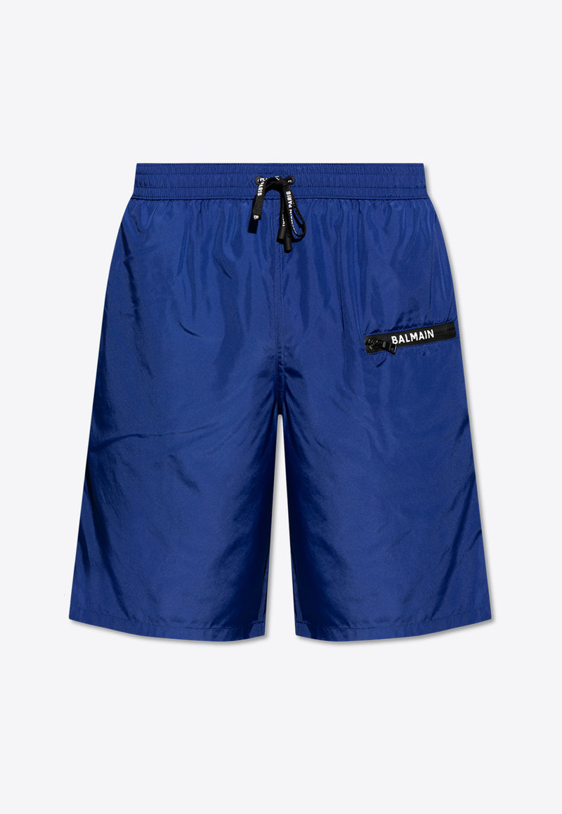 Balmain Surfer Logo Print Swim Shorts