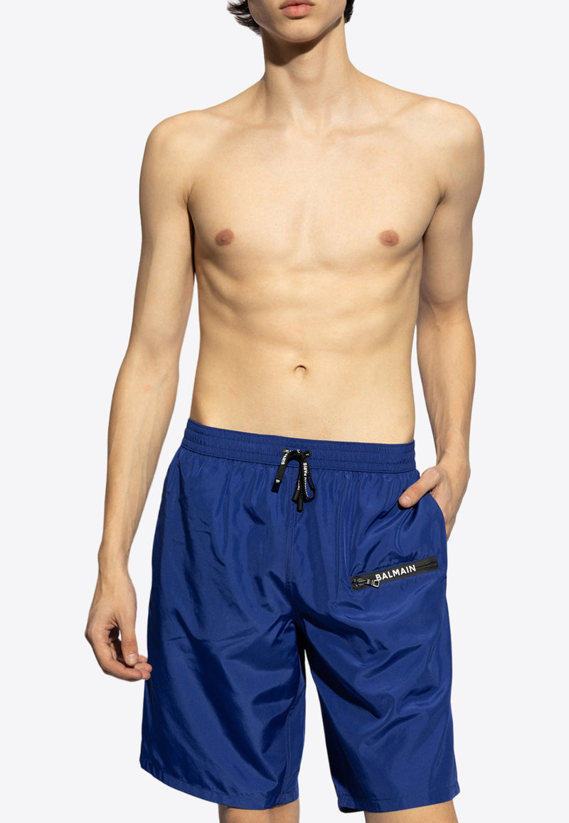 Balmain Surfer Logo Print Swim Shorts