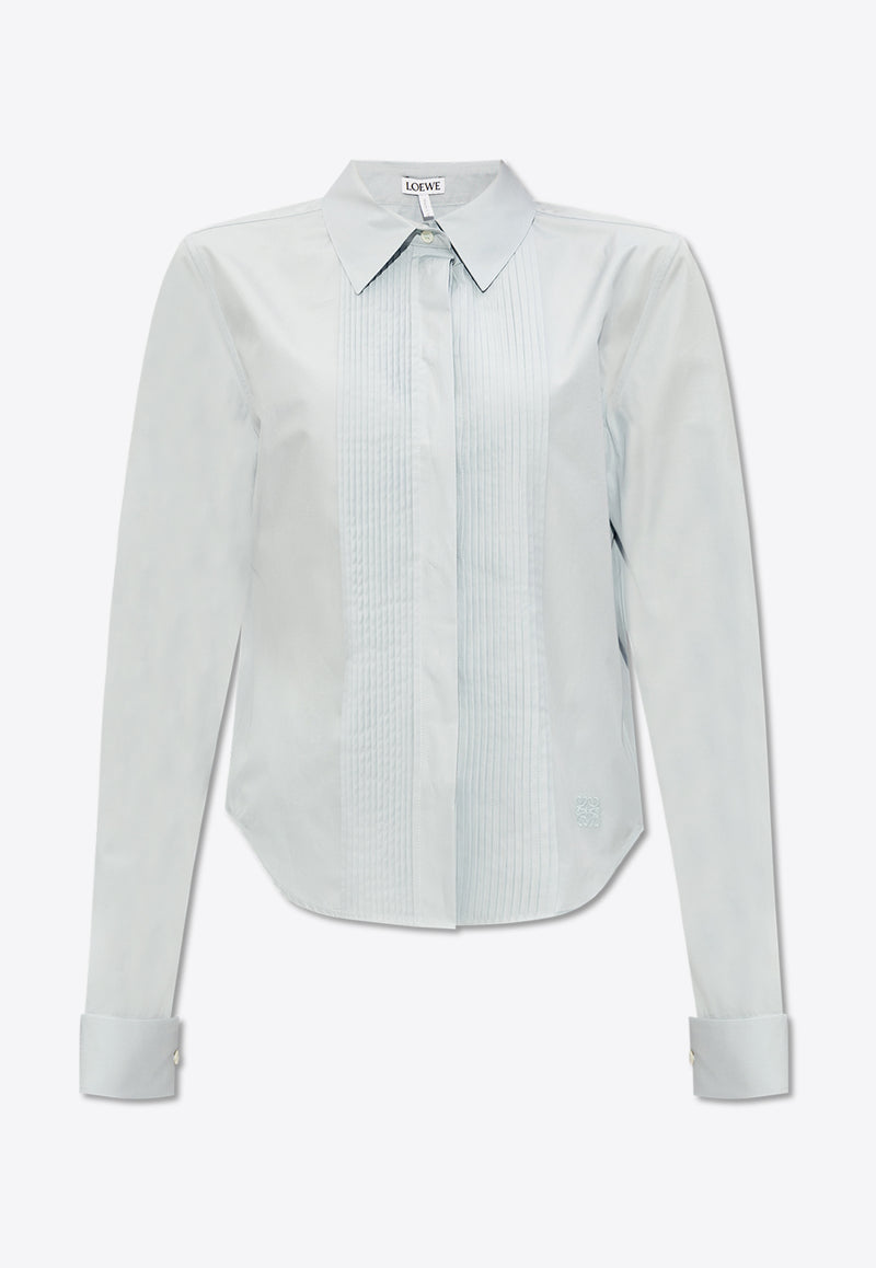 Loewe Pleated Yoke Long-Sleeved Shirt Light Blue S540Y05X94 0-DUSTY BLUE