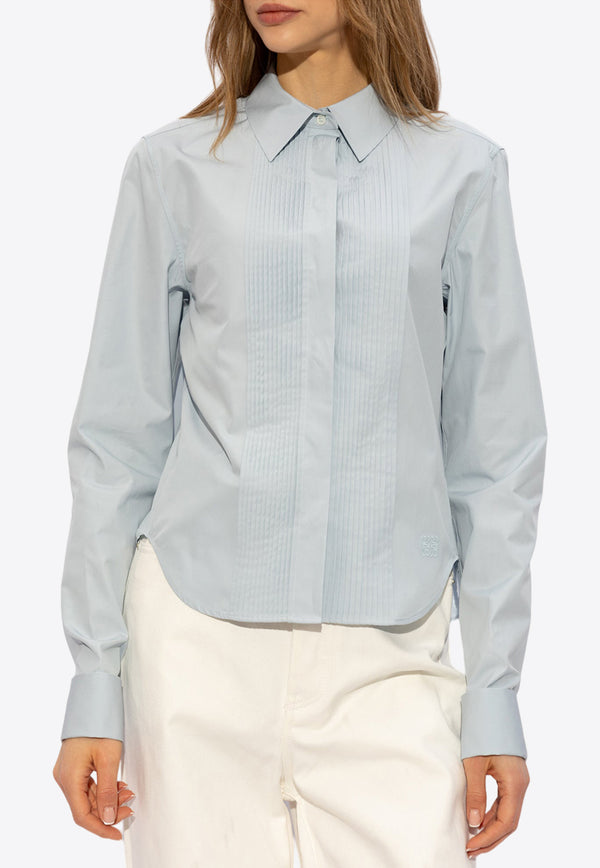 Loewe Pleated Yoke Long-Sleeved Shirt Light Blue S540Y05X94 0-DUSTY BLUE