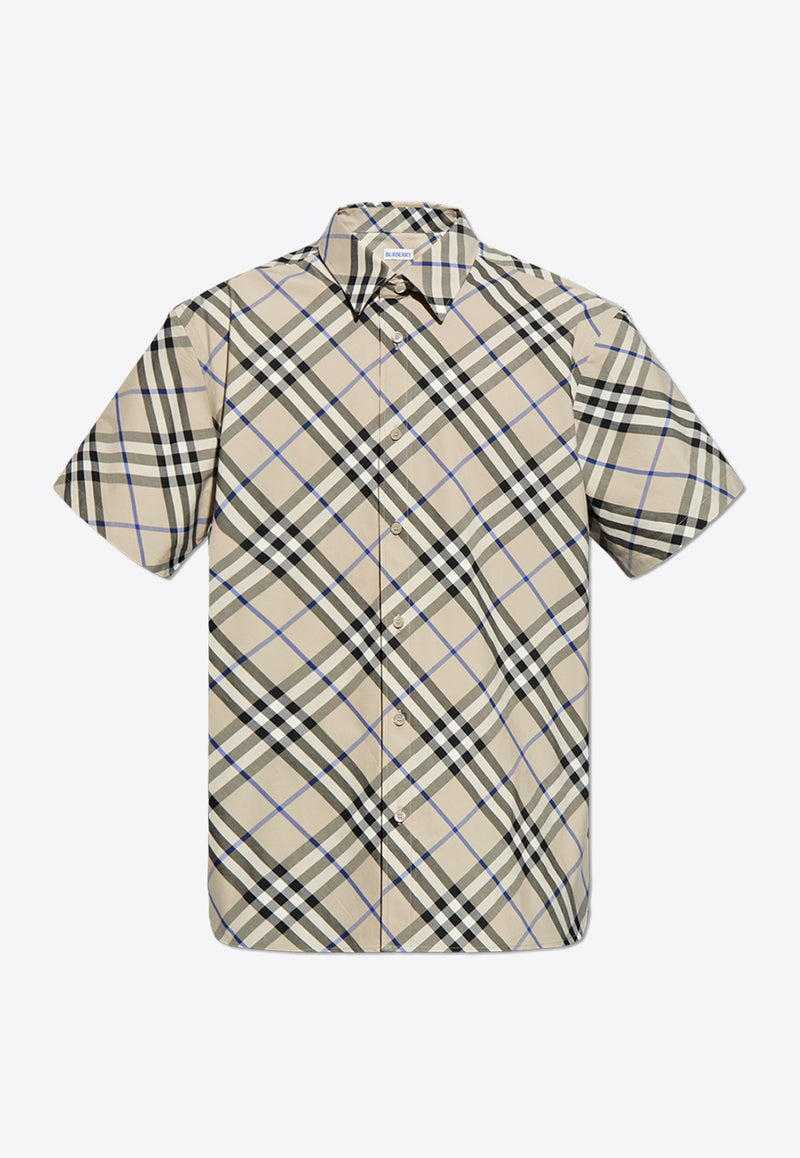 Burberry Signature Check Short-Sleeved Shirt Beige 8087639 B9629-LICHEN IP CHECK