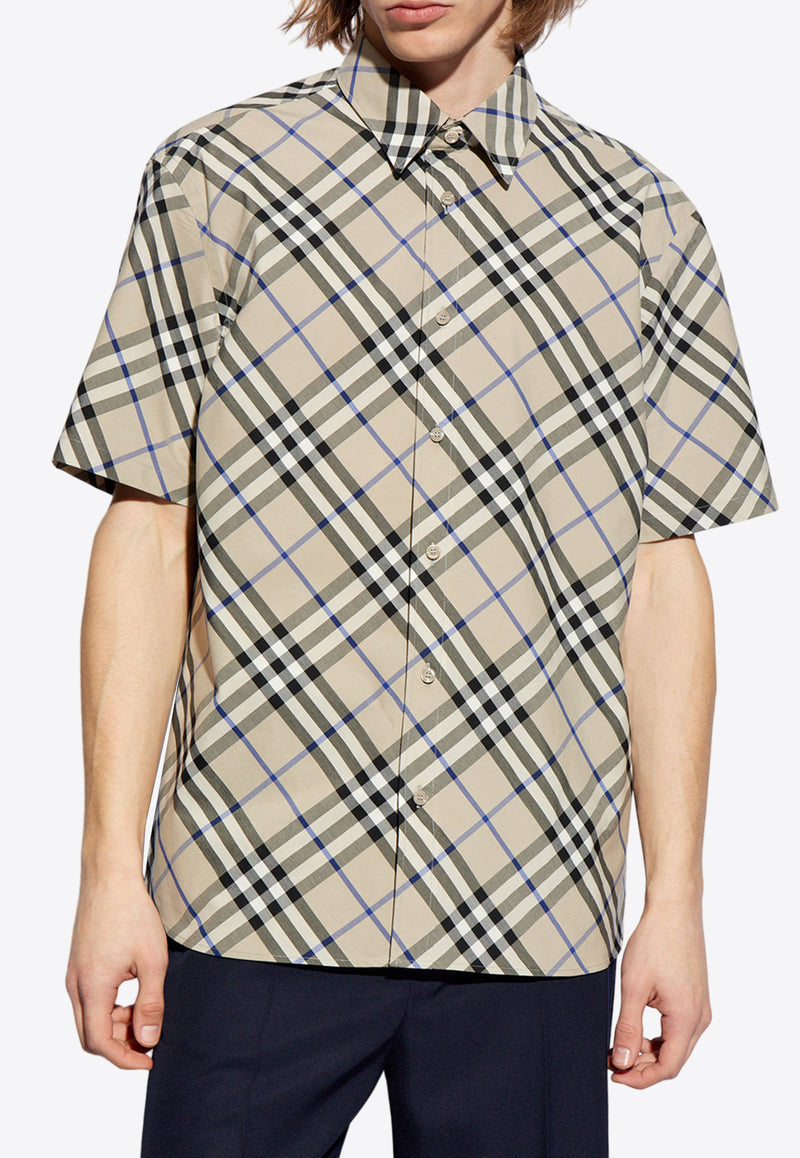 Burberry Signature Check Short-Sleeved Shirt Beige 8087639 B9629-LICHEN IP CHECK