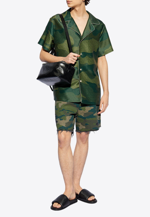 Balmain Camouflage Monogram Short-Sleeved Shirt