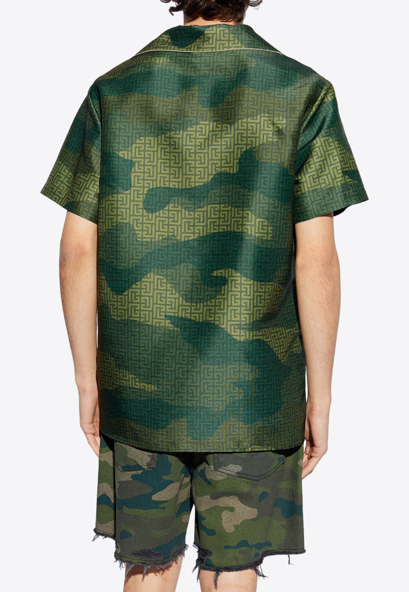 Balmain Camouflage Monogram Short-Sleeved Shirt