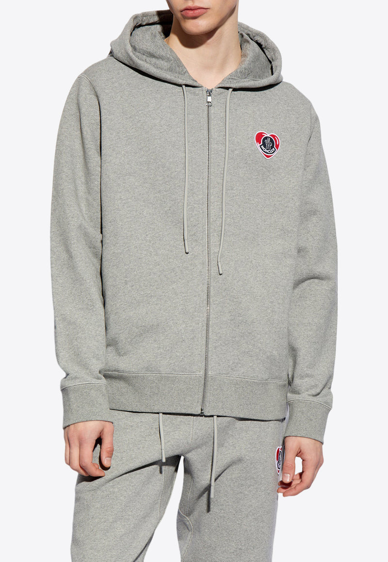 Moncler Heart Logo Zip-Up Hooded Sweatshirt Gray J10918G00028 899V4-981