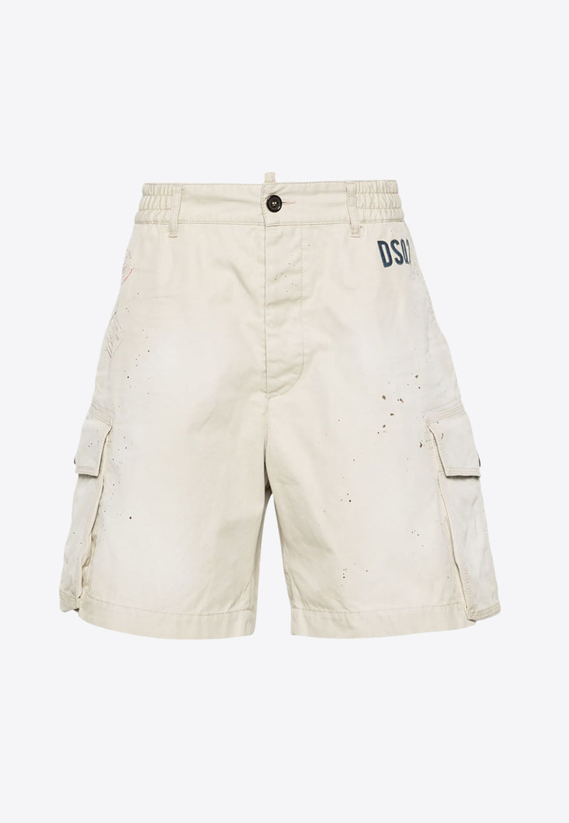 Dsquared2 Paint Splatter Cargo Shorts Beige S74MU0833S41794_806