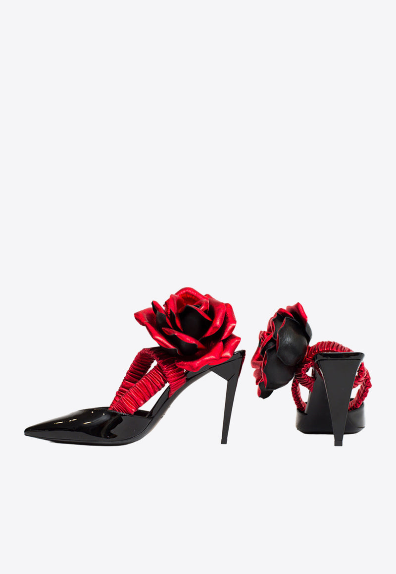 Saint Laurent 105 Floral Appliqué Patent-Leather Pumps 493870D6CD_01168 Black