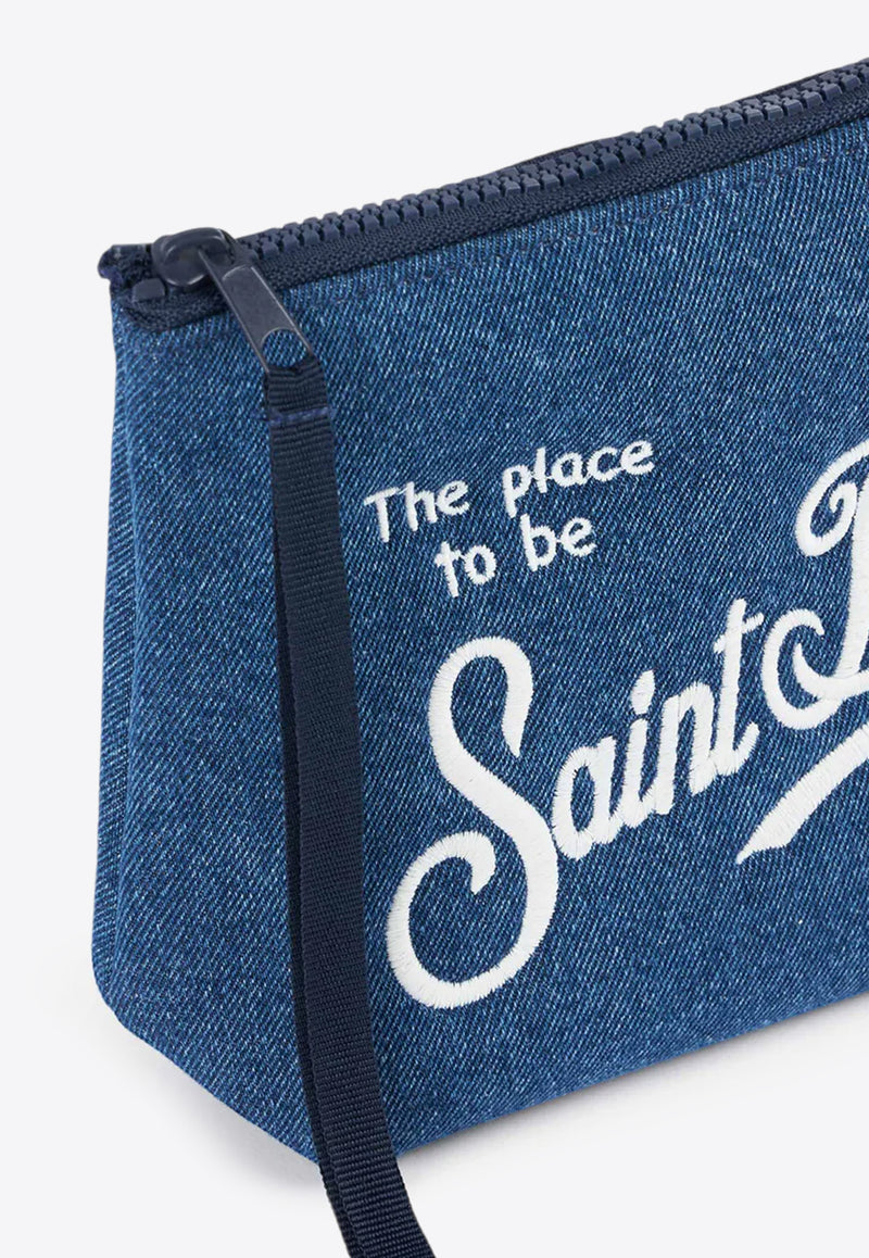 MC2 Saint Barth Aline Logo Embroidered Linen Pouch Blue ALI0004_01526F