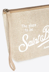 MC2 Saint Barth Aline Logo Embroidered Linen Pouch Cream ALI0004_00122F