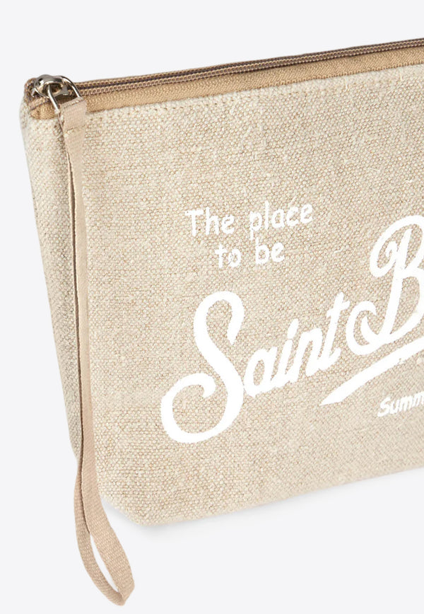 MC2 Saint Barth Aline Logo Embroidered Linen Pouch Cream ALI0004_00122F