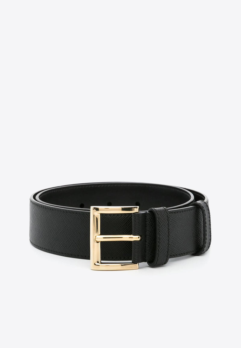 Prada Logo Plaque Leather Belt Black 1CC545053_F0002