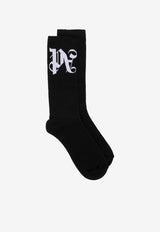 Palm Angels Monogram Jacquard Socks Black PWRA007R24FAB002_1001