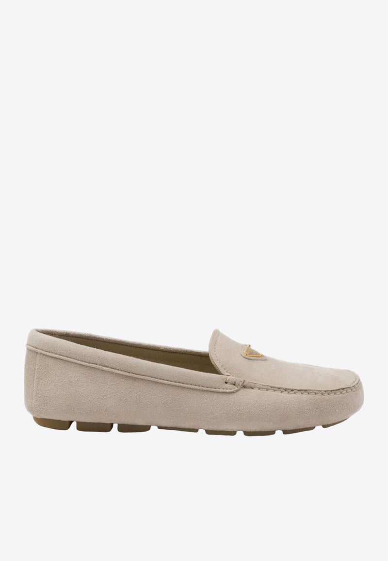 Prada Triangle Logo Suede Loafers Beige 1DD081F005008_F0D32