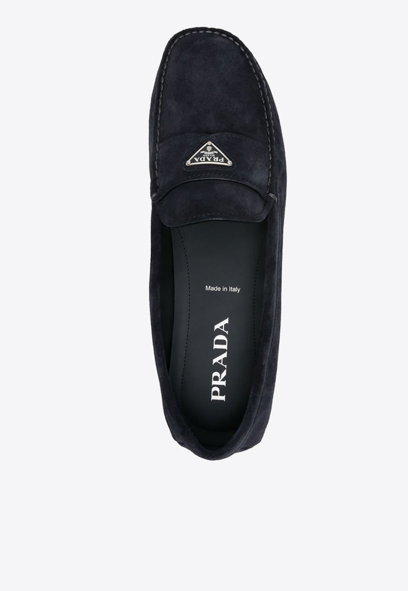 Prada Triangle Logo Suede Loafers Blue 2DD180054_F0008