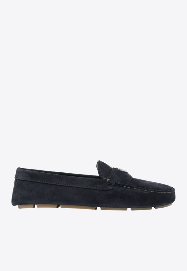 Prada Triangle Logo Suede Loafers Blue 2DD180054_F0008