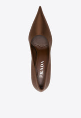 Prada 85 Pointed-Toe Satin Pumps Brown 1I484NFA085049_F0005