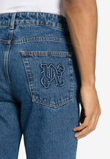 Palm Angels Monogram Embroidered Straight-Leg Jeans Denim PMYA039R24DEN001_4010