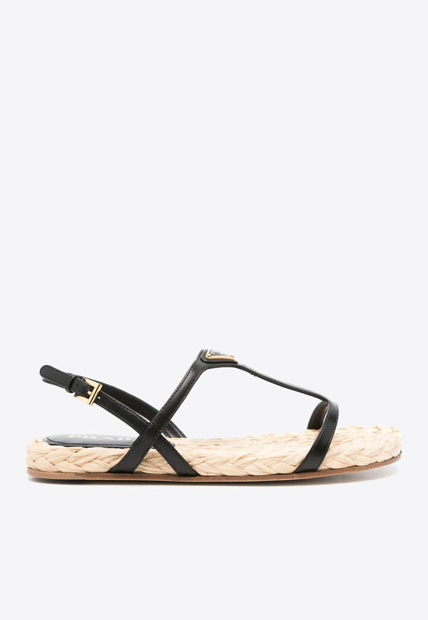 Prada Enamel Triangle Logo Flat Sandals Black 1X451NF020038_F0002