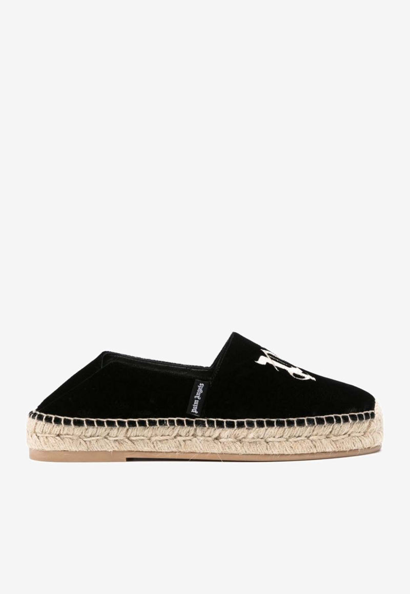 Palm Angels Logo Embroidered Velvet Espadrilles Black PWIB004R24FAB001_1000