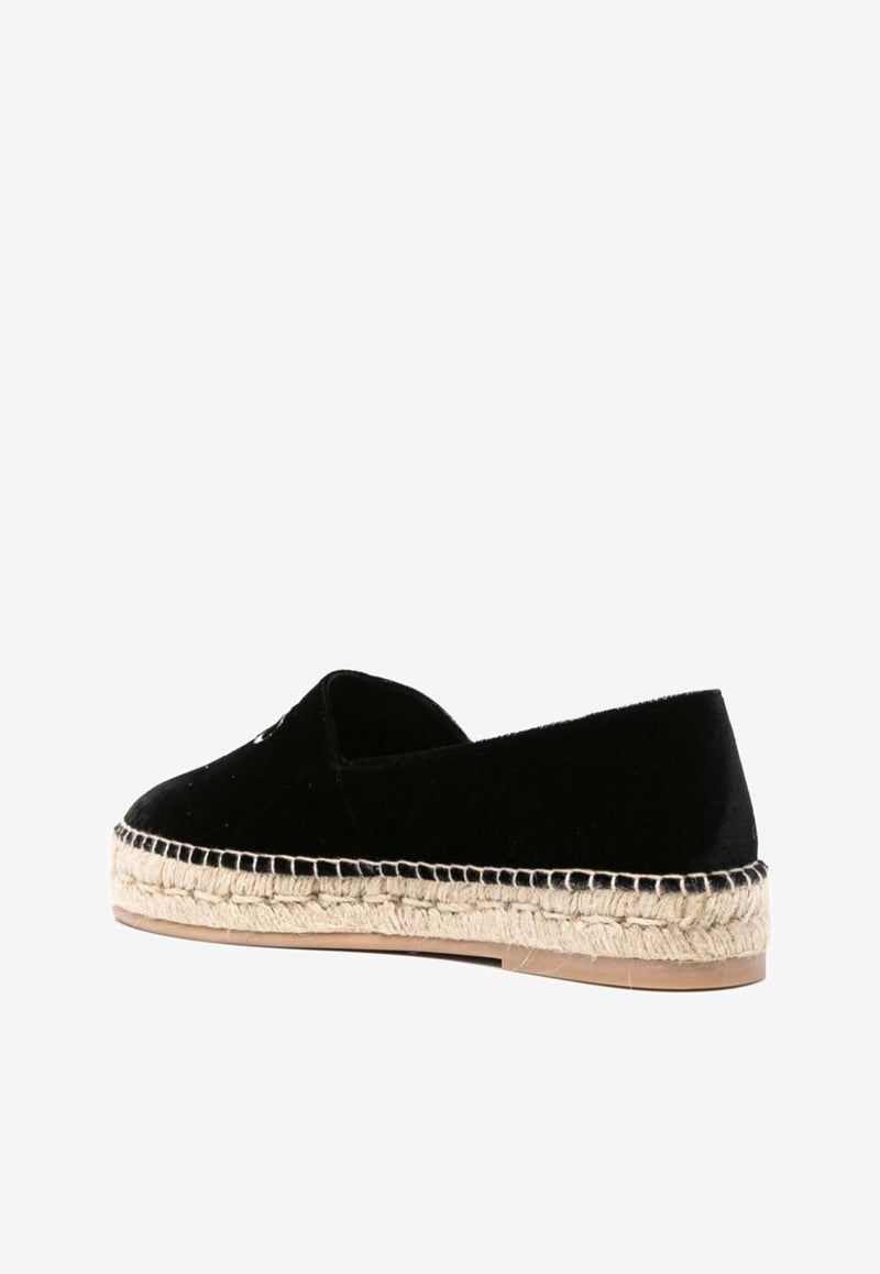 Palm Angels Logo Embroidered Velvet Espadrilles Black PWIB004R24FAB001_1000