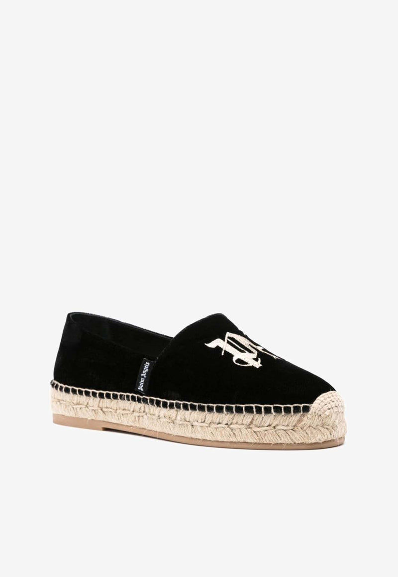 Palm Angels Logo Embroidered Velvet Espadrilles Black PWIB004R24FAB001_1000