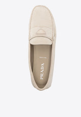 Prada Triangle Logo Suede Loafers Cream 2DD180054_F0D32