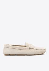 Prada Triangle Logo Suede Loafers Cream 2DD180054_F0D32