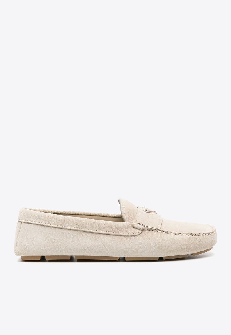 Prada Triangle Logo Suede Loafers Cream 2DD180054_F0D32