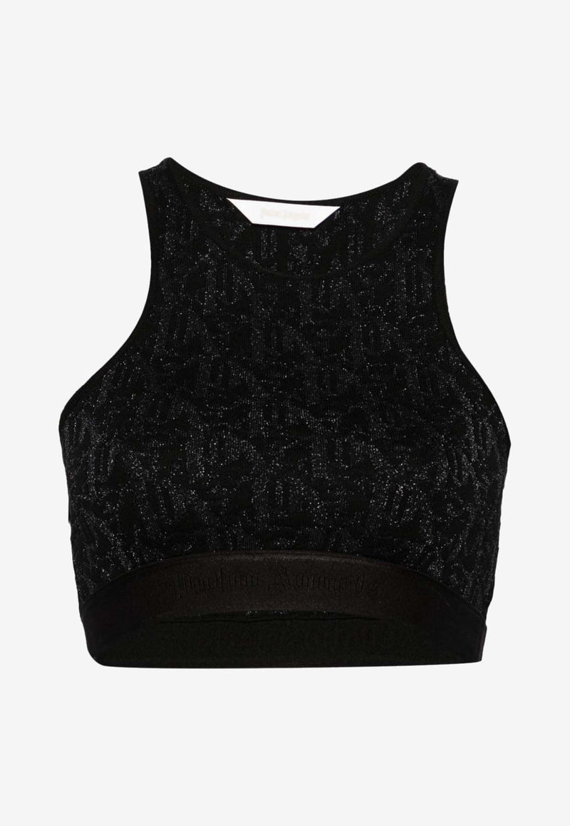 Palm Angels Monogram Jacquard Cropped Top Black PWHT011R24KNI001_1010