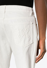 Palm Angels Logo Embossed Straight-Leg Jeans White PMYA039R24DEN002_0310