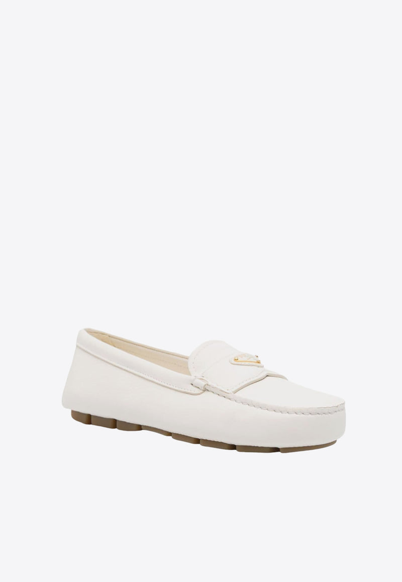 Prada Triangle Logo Grained Leather Loafers White 1DD082F005ATG_F0304